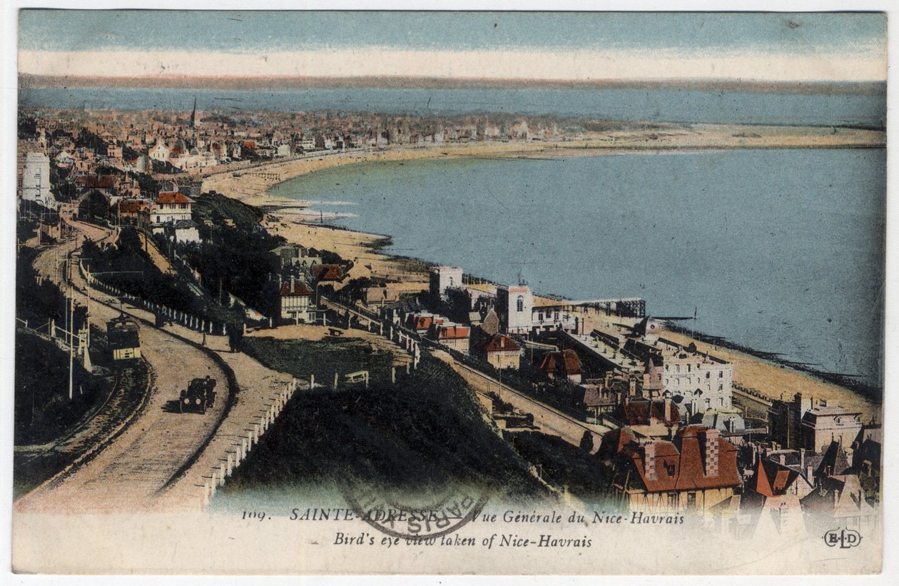 Normandia, Seine Maritime (76), Sainte-Adresse (Sainte Adresse): yleinen näkymä Nizzan Havraisin lomakeskuksesta (Nizza-Havrais) - Postikortti vuodelta 1931 tekijältä William M. Timlin