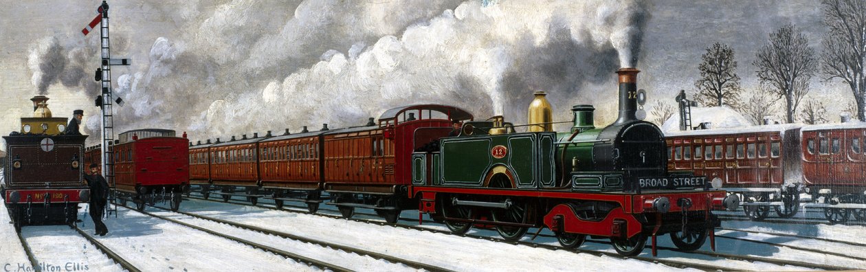 North London Railway -juna lähtee Richmondista Lontooseen tekijältä Unbekannter Künstler