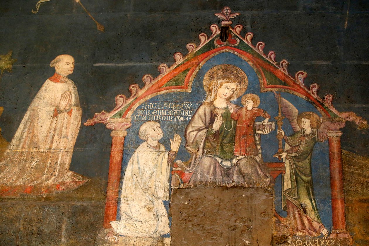 Notre Dame de Clermontin katedraali, Clermont-Ferrand, Ranska, Pyhän Yrjön kappeli (1200-luvun loppu), freskoyksityiskohta   (kuva) tekijältä Unbekannt