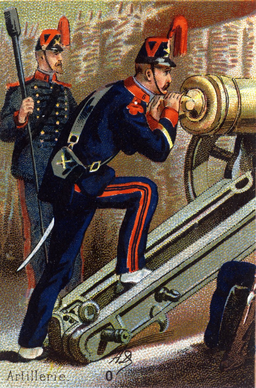 O: Tykistö. Kaiverrus "Military Alphabet" -kirjaimella. Kuvittajan nimikirjaimet: A. D. Tuntematon kustantaja. Kromolitografiat 1800-luvun lopulla. Mitat: 10,5 x 7 cm. tekijältä Unbekannt