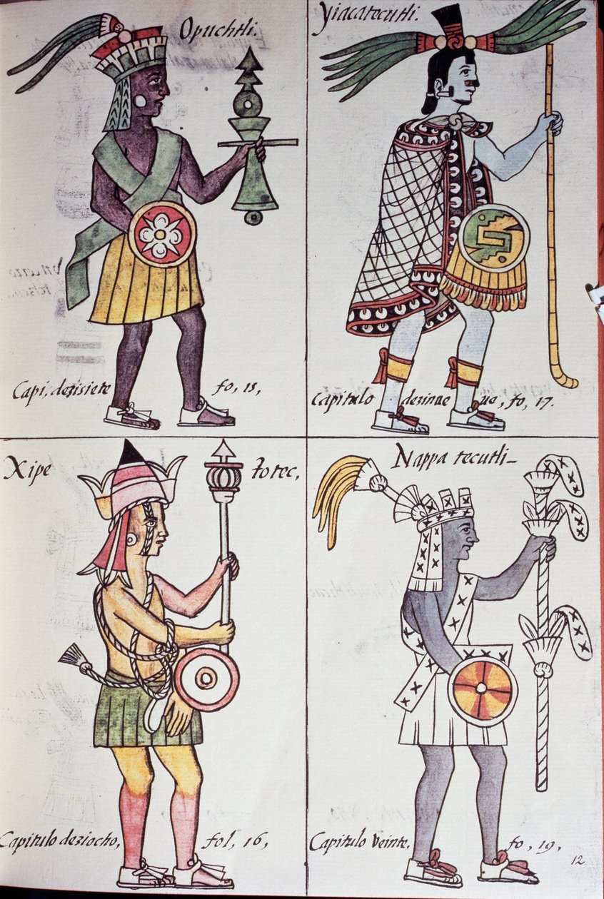 Opochtli, Xipe Totec, Yacatecuhtli ja Nappatectli, sivu Florentine Codexista, Uuden Espanjan asioiden yleinen historia, Aztec tekijältä Benjamin Baud