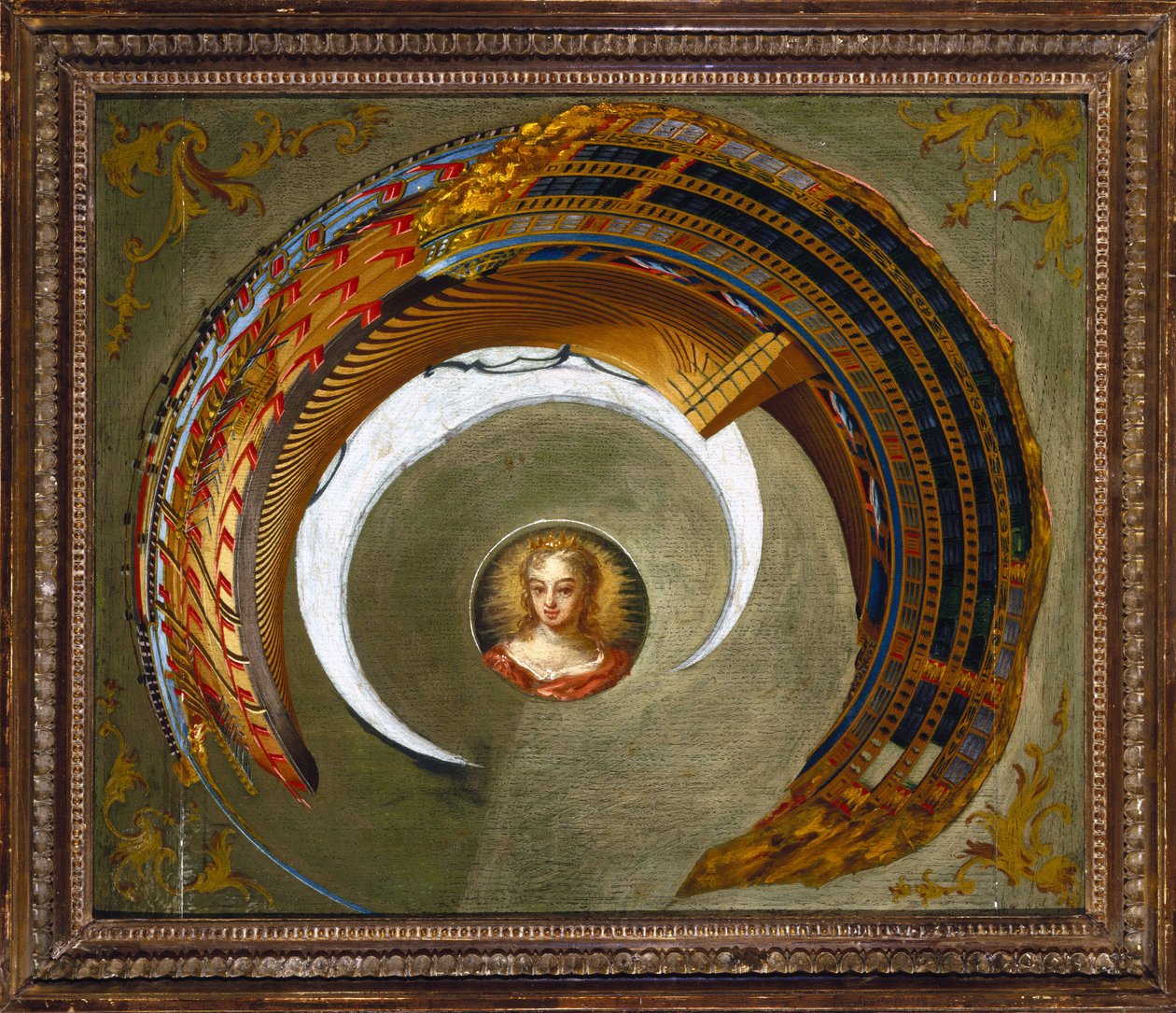 Optical Illusions Anamorfinen maalaus laivasta, n. 1744-1774 tekijältä Unbekannt