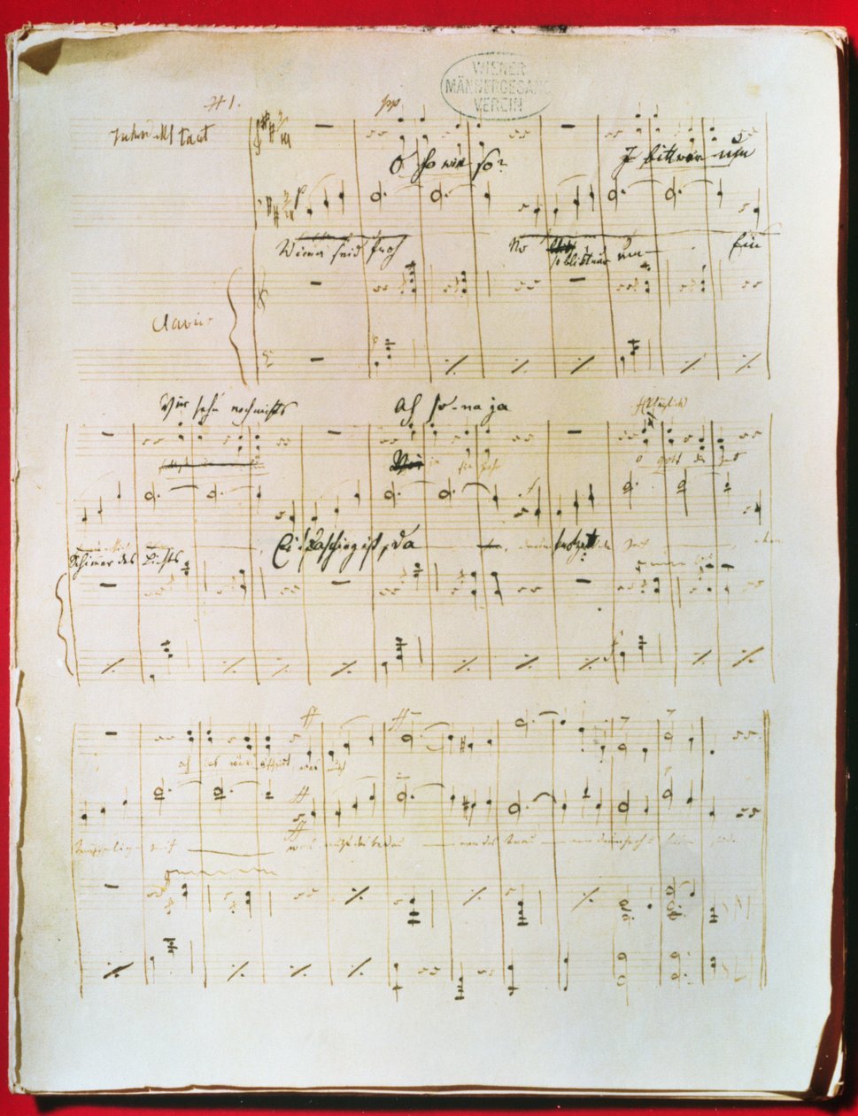 Johann Strauss nuoremman (1825-99) wieniläisen valssin Sininen Tonava alkuperäinen partituuri (käsikirjoitus) tekijältä Unbekannter Künstler