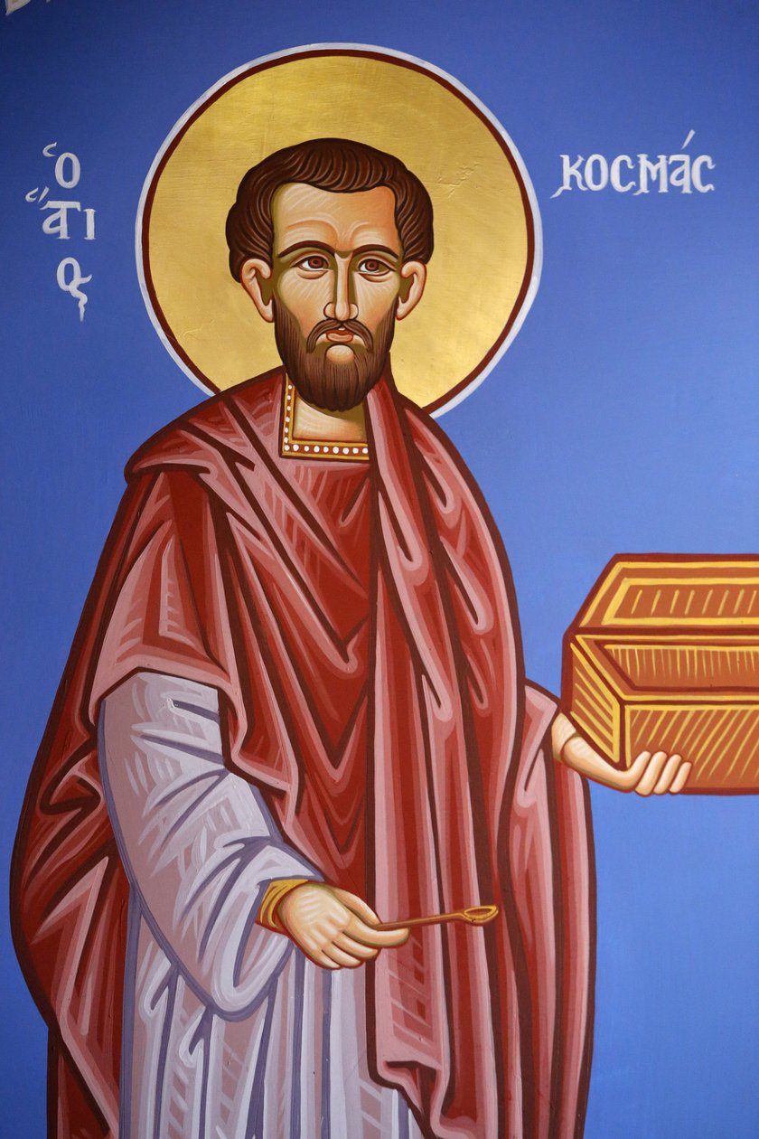 Ortodoksinen kirkko Pedoulasissa, Kyproksella. Saint Cosmas fresko, 20150510, Pedoulas, Kypros tekijältä Unbekannt