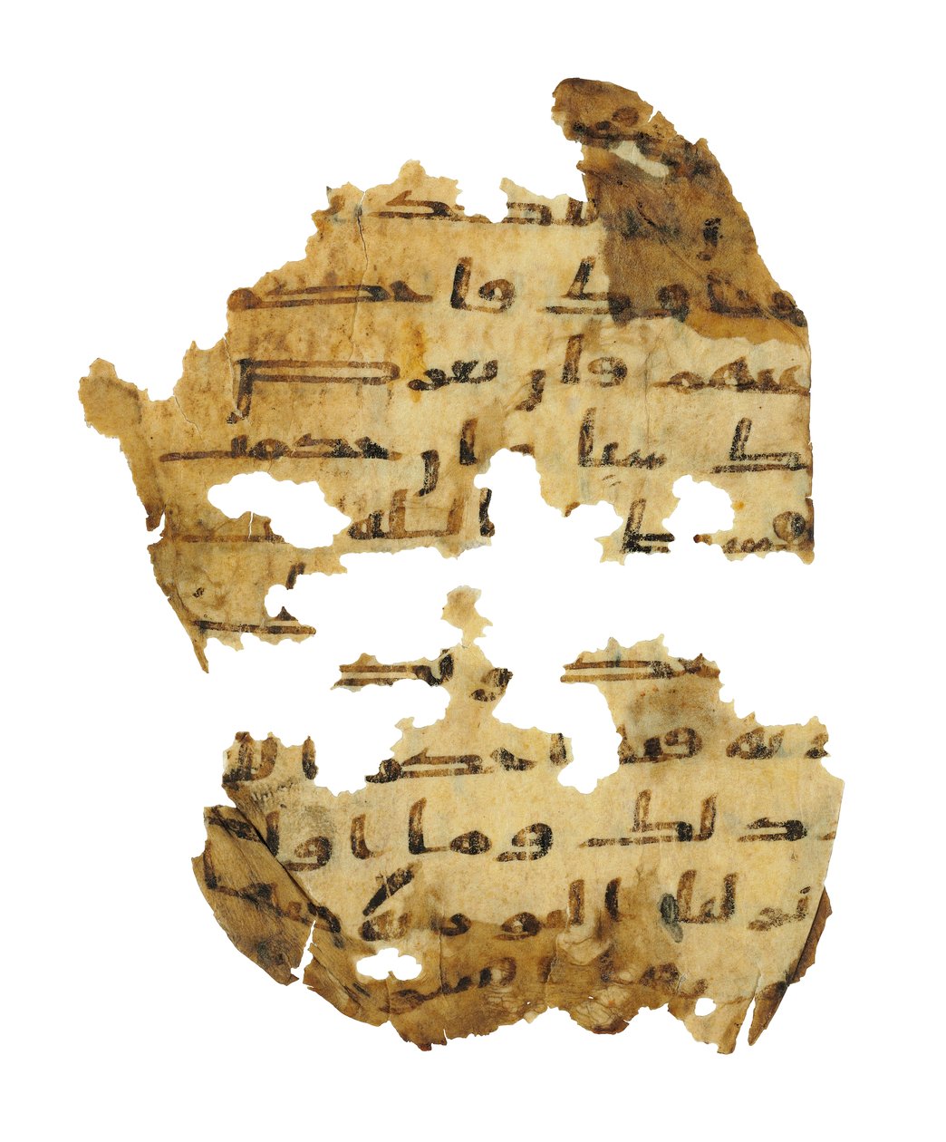 Sivu tallentamattomasta Koraanin palimpsestista, joka on kopioitu aikaisempaan koptilaiseen Raamattuun, luultavasti Egyptissä, noin 800-luvulla (muste persulla) tekijältä Unbekannt
