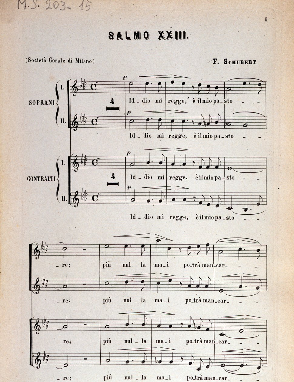 Franz Schubertin Psalmin 23 partituurin sivu, op 132, D 706 tekijältä Unbekannter Künstler