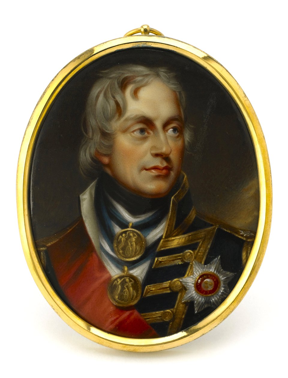 Maalattu pienoiskuva, joka esittää vara-amiraali Horatio Nelsonia (1758-1805). Asennettu kupari- ja emaliriipukseen, 1800-luvun alku, Henry Pierce Bone (1779-1855) muotokuva. tekijältä Unbekannter Künstler