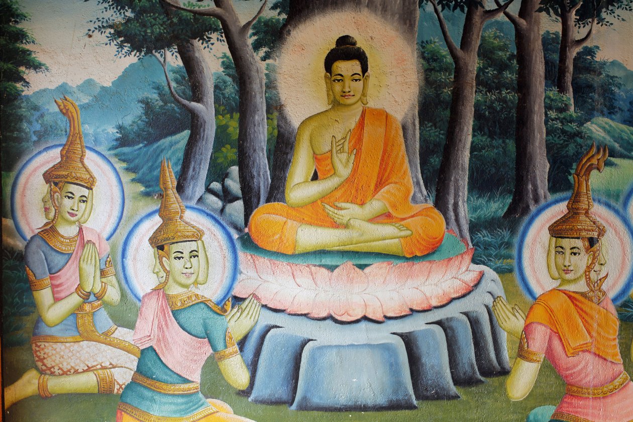 Maalaus, joka kuvaa Buddhan elämää Wat Nokhor Kompong Cham Cambodgessa tekijältä Unbekannt