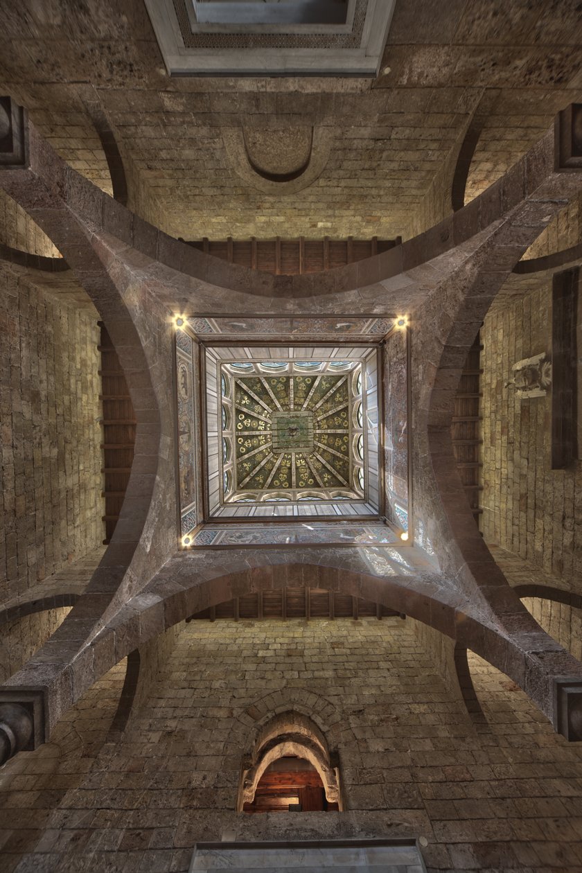 Palermo, Kuninkaallinen palatsi tai Palazzo dei Normanni (Normaanien palatsi), Joharia-torni, Tuulihuone: puinen kuppi, jonka keskellä on Tuulten ruusu (kompassiruusu) Zenithal-näkymä tekijältä Unbekannter Künstler