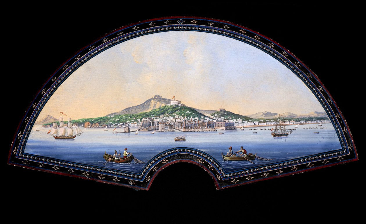 Paperiviuhkamalli, jossa on guassimaalaus, joka edustaa Grand Tourin kohteita, yleensä 1700- ja 1800-luvun taiteilijoiden ja intellektuellien käytännöllinen matka Välimeren maissa nuoruudessaan koulutuksen ja rikastumisen vuoksi. tekijältä Unbekannt