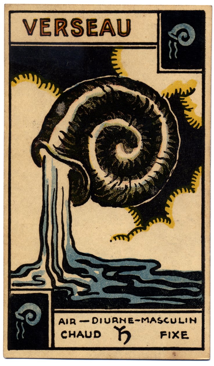 Paranormaalia. Astrologia. Vesimies (Vedenkantaja). Astrologinen kortti: Le Tarot Astrologique (Astrologinen Tarot), kirjoittanut Georges Muchery, Ranska tekijältä Unbekannter Künstler