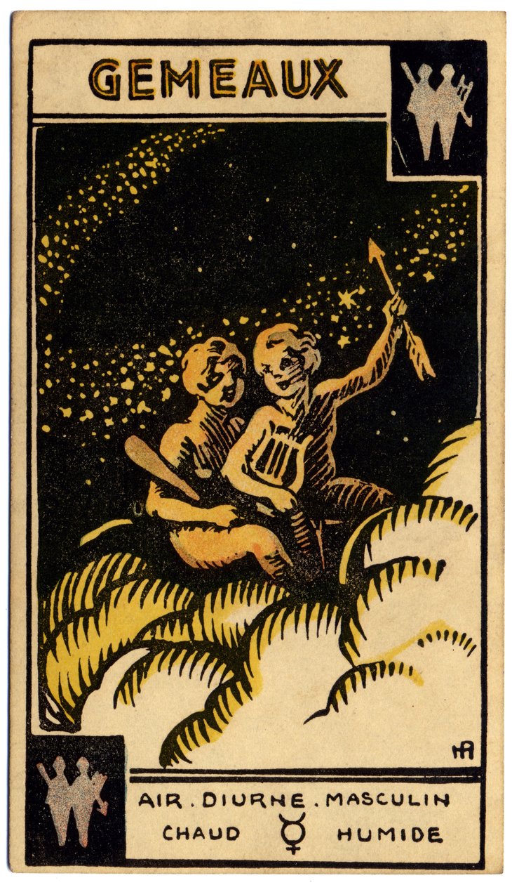 Paranormaalia. Astrologia. Kaksoset (kaksoset). Astrologinen kortti: Le Tarot Astrologique (Astrologinen Tarot), kirjoittanut Georges Muchery, Ranska tekijältä Unbekannter Künstler
