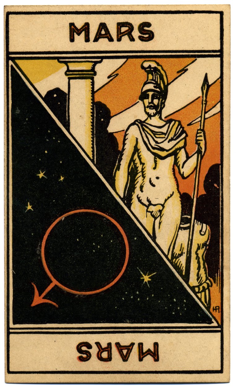 Paranormaalia. Astrologia. Mars (planeetta). Astrologiakortti: Le Tarot Astrologique (Astrologinen Tarot), kirjoittanut Georges Muchery, Ranska tekijältä Unbekannter Künstler