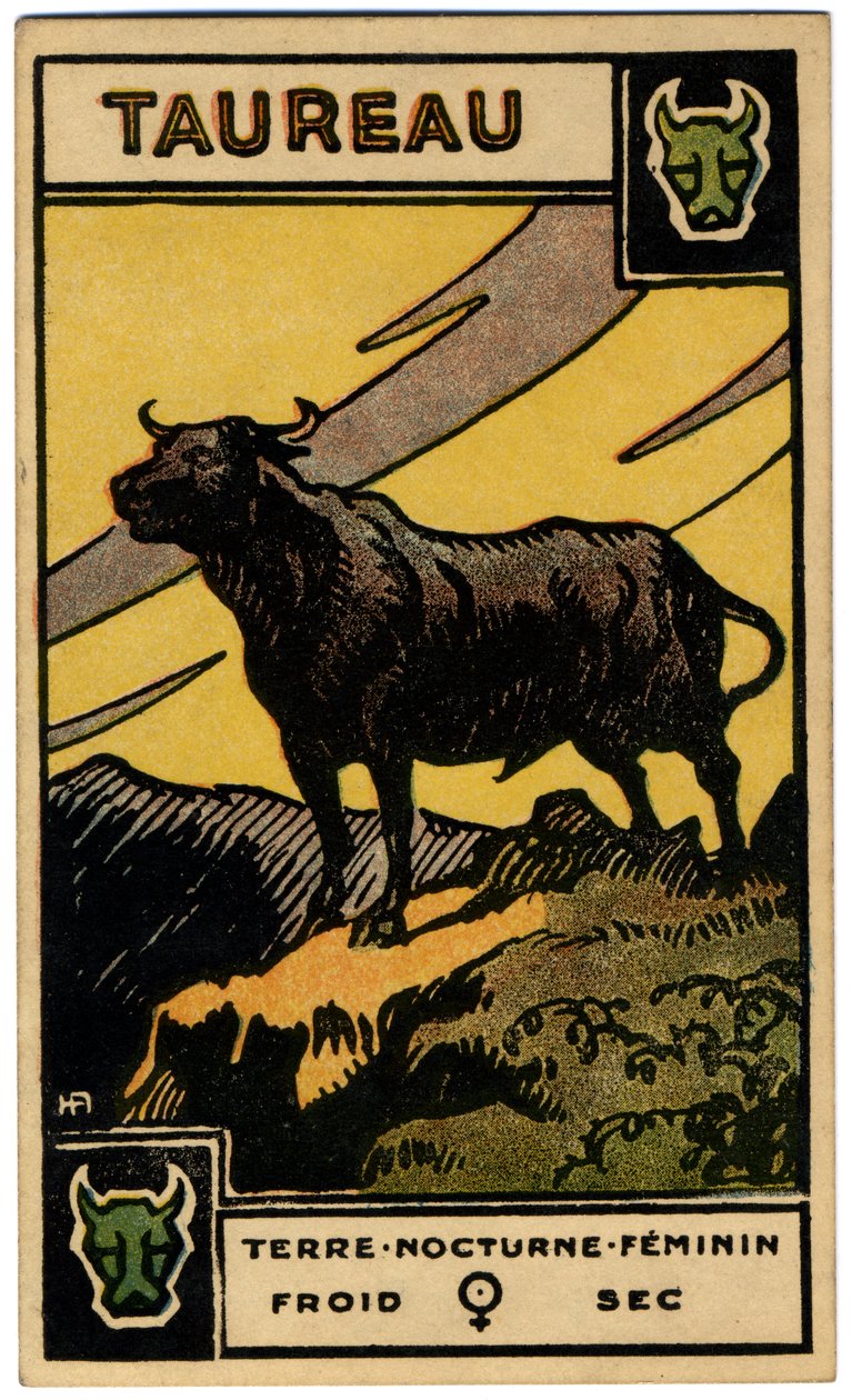 Paranormaalia. Astrologia. Härkä (härkä). Astrologinen kortti: Le Tarot Astrologique (Astrologinen Tarot), kirjoittanut Georges Muchery, Ranska tekijältä Unbekannter Künstler