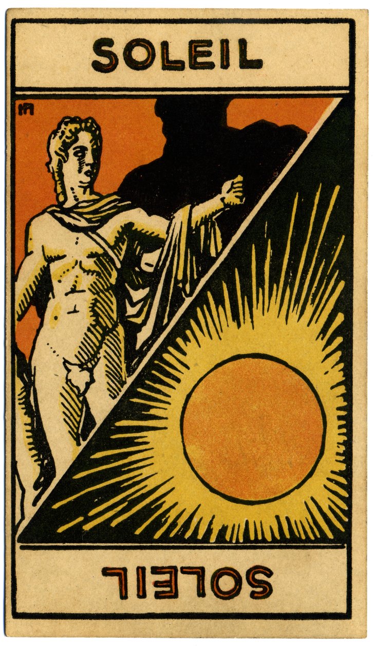 Paranormaalia. Astrologia. Aurinko (tähti). Astrologinen kortti: Le Tarot Astrologique (Astrologinen Tarot), kirjoittanut Georges Muchery, Ranska tekijältä Unbekannter Künstler