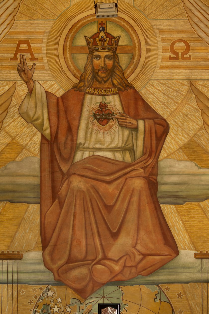 Seurakuntakirkko (Heilig-Hartkerk). Sisustus. Modernismi. Kuoro. Mosaiikki. Kristus. tekijältä Unbekannt