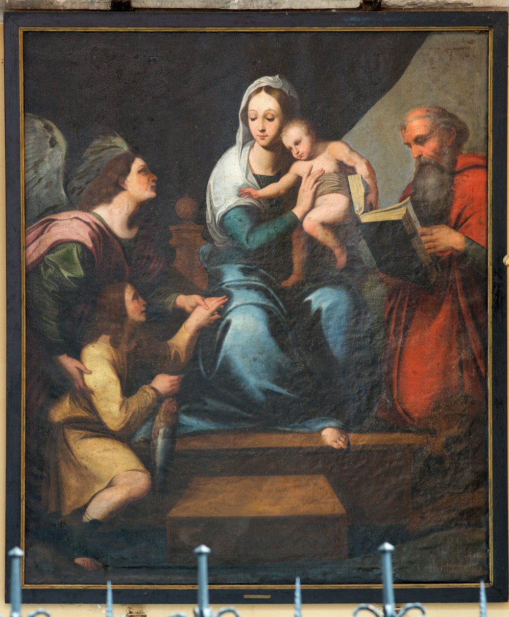 Seurakuntakirkko (Pamelen Neitsyt Marian kirkko). Sisustus. Maalaus. Anonyymi. Madonna (Madonna kalalla, Tobias). Kopio Rafaelista (?). tekijältä Unbekannter Künstler