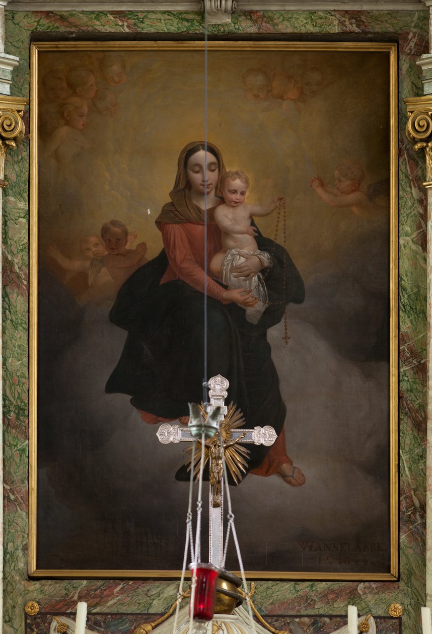 Seurakuntakirkko (Sint-Machutuskerk Wannegem). Sisustus. Korkea alttari. Maalaus. Allekirjoitettu Van Lanselaere 1844. tekijältä Unbekannter Künstler