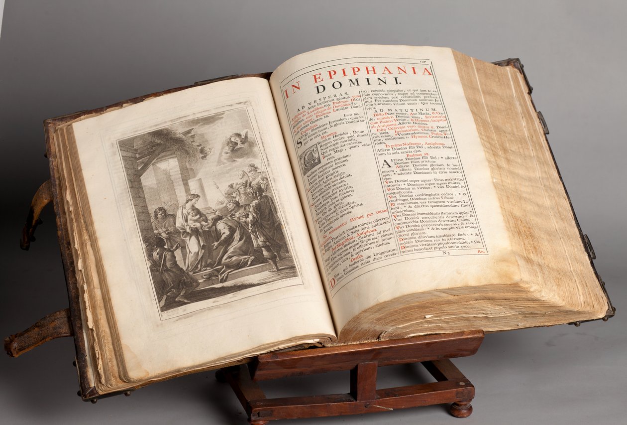 Seurakunnan museo. Missal latinaksi. Kaiverrukset Joachim Ballesterilta. Paperia ja nahkaa. 1700-luvulla. tekijältä Unbekannt