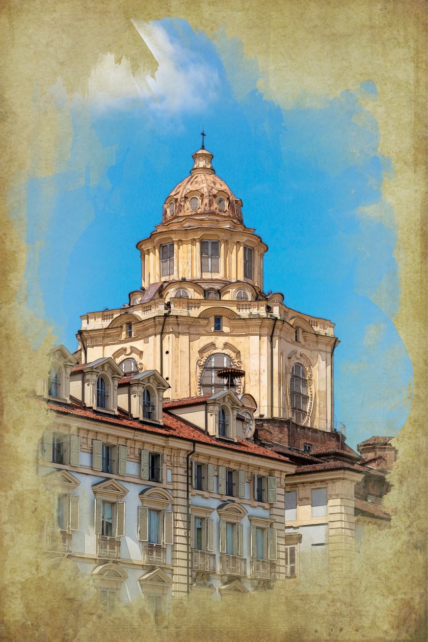 Piazza Castello: San Lorenzon kirkko, Torino, Piedmont, Italia (manipuloitu kuva) tekijältä Unbekannt