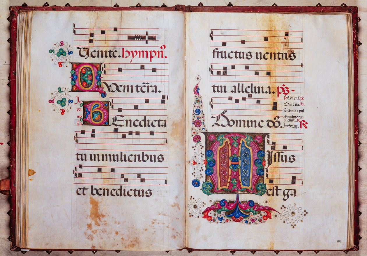 Piccolomini-kirjasto: kuorokirja, cod.13.O, ff. 59v-60r "Foliated iniciaalilla", Venturino Mercati. tekijältä Unbekannter Künstler