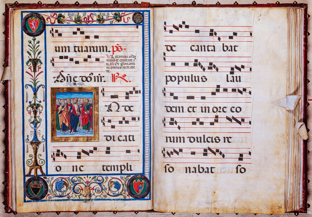 Piccolomini-kirjasto: kuorokirja, turska. 26.R, ff. 29v-30r kappaleella "Christ and all Saints", kirjoittanut Giovanni di Taldo. tekijältä Unbekannter Künstler