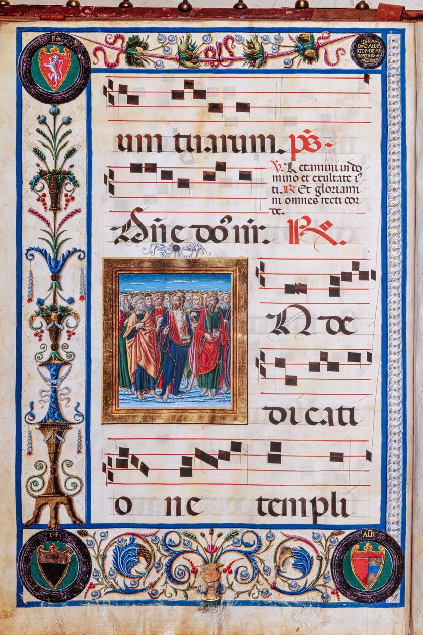 Piccolomini-kirjasto: kuorokirja, turska. 26.R, ff. 29v kappaleella "Christ and all Saints", kirjoittanut Giovanni di Taldo. tekijältä Unbekannter Künstler