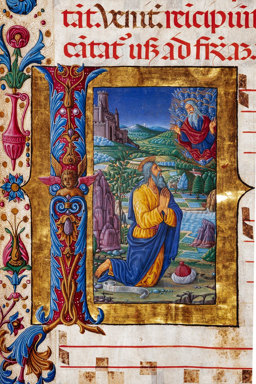 Biblioteca Piccolomini: Llibre del cor, cod. 7.G, ff. 40v amb “La visió de Jeremiah”, de Guidoccio Cozzarelli. Detall.finès tekijältä Unbekannter Künstler