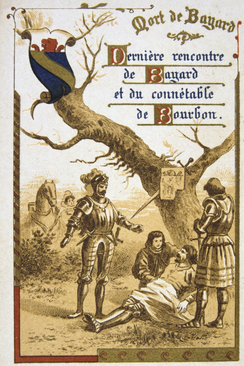 Pierre Terrail, Seigneur de Bayard (1475-1524) Ranskalainen sankari, "peloton ja häpeämätön ritari". 1800-luku (kromolitografiakortti). tekijältä Unbekannter Künstler