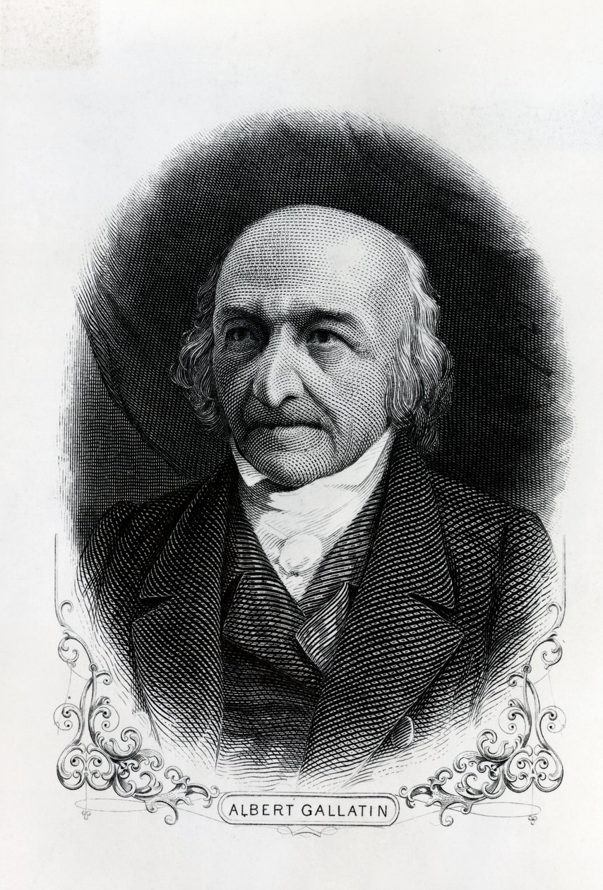 Albert Gallatinin (1761-1849) muotokuva (kaiverrus) tekijältä Unbekannt