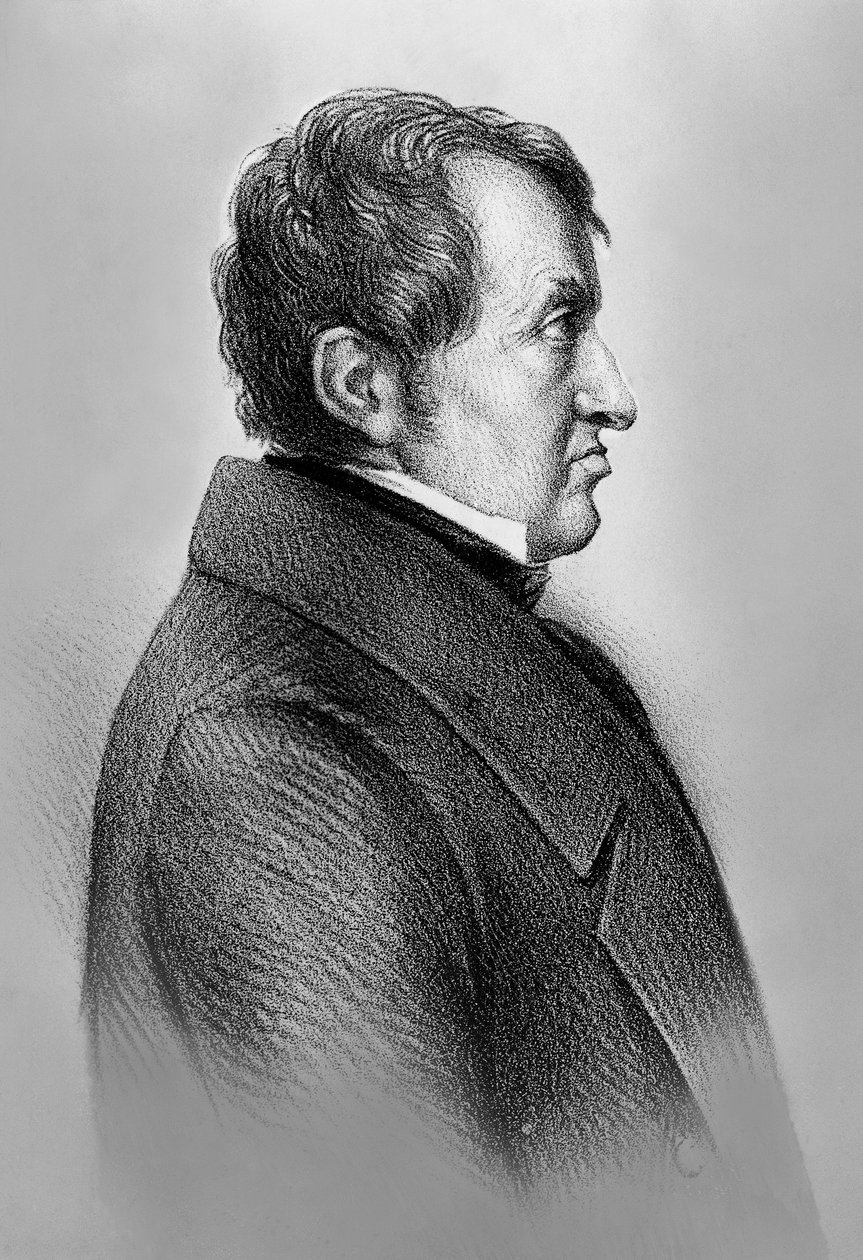 Muotokuva Andre-Marie Amperesta (1775-1836), ranskalainen fyysikko, matemaatikko ja yksi klassisen sähkömagnetismin tieteen perustajista tekijältä William M. Timlin