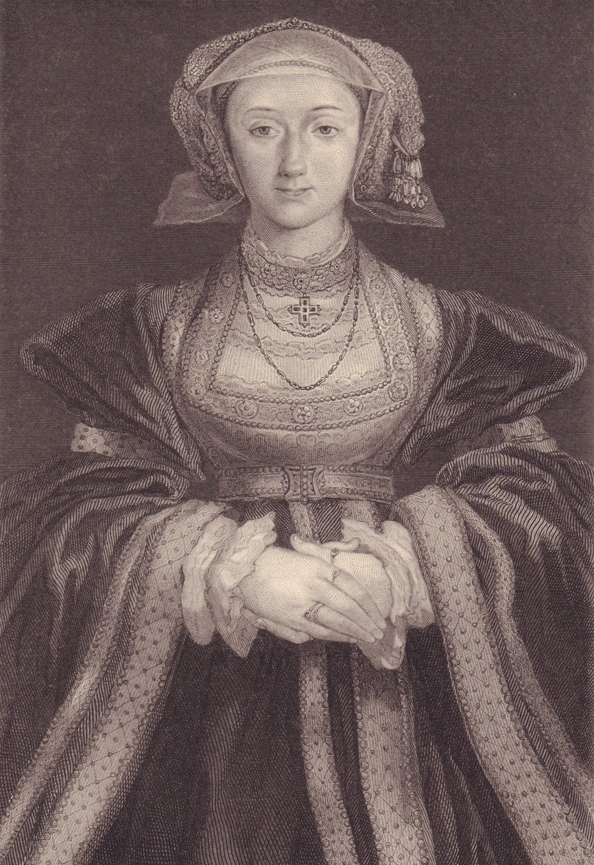 Anne of Clevesin (1515-1557), Englannin kuningattaren muotokuva, kaiverrus tekijältä William M. Timlin