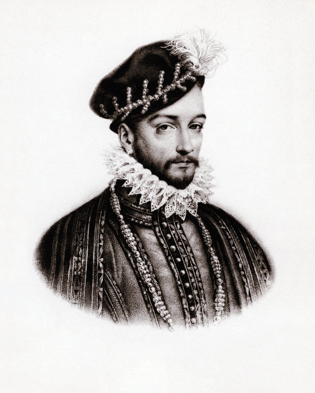 Kaarle IX:n (1560-1574) Ranskan kuninkaan muotokuva, kaiverrus, sd. tekijältä Unbekannter Künstler