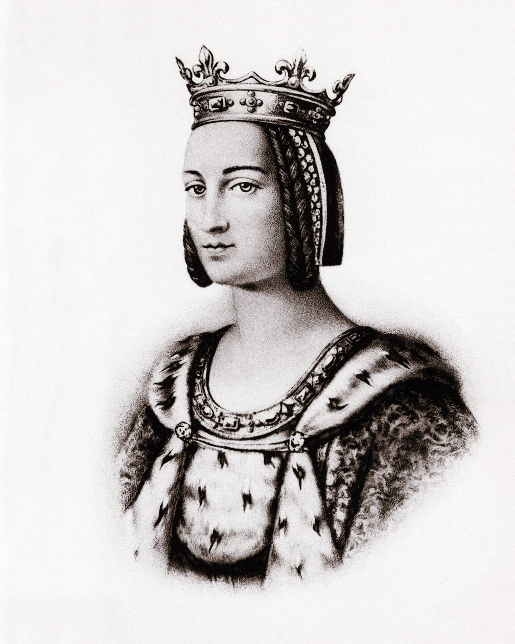 Muotokuva Charlotte de Savoiesta (1445-1483) Ranskan kuningattaresta, kaiverrus, sd. tekijältä Unbekannter Künstler