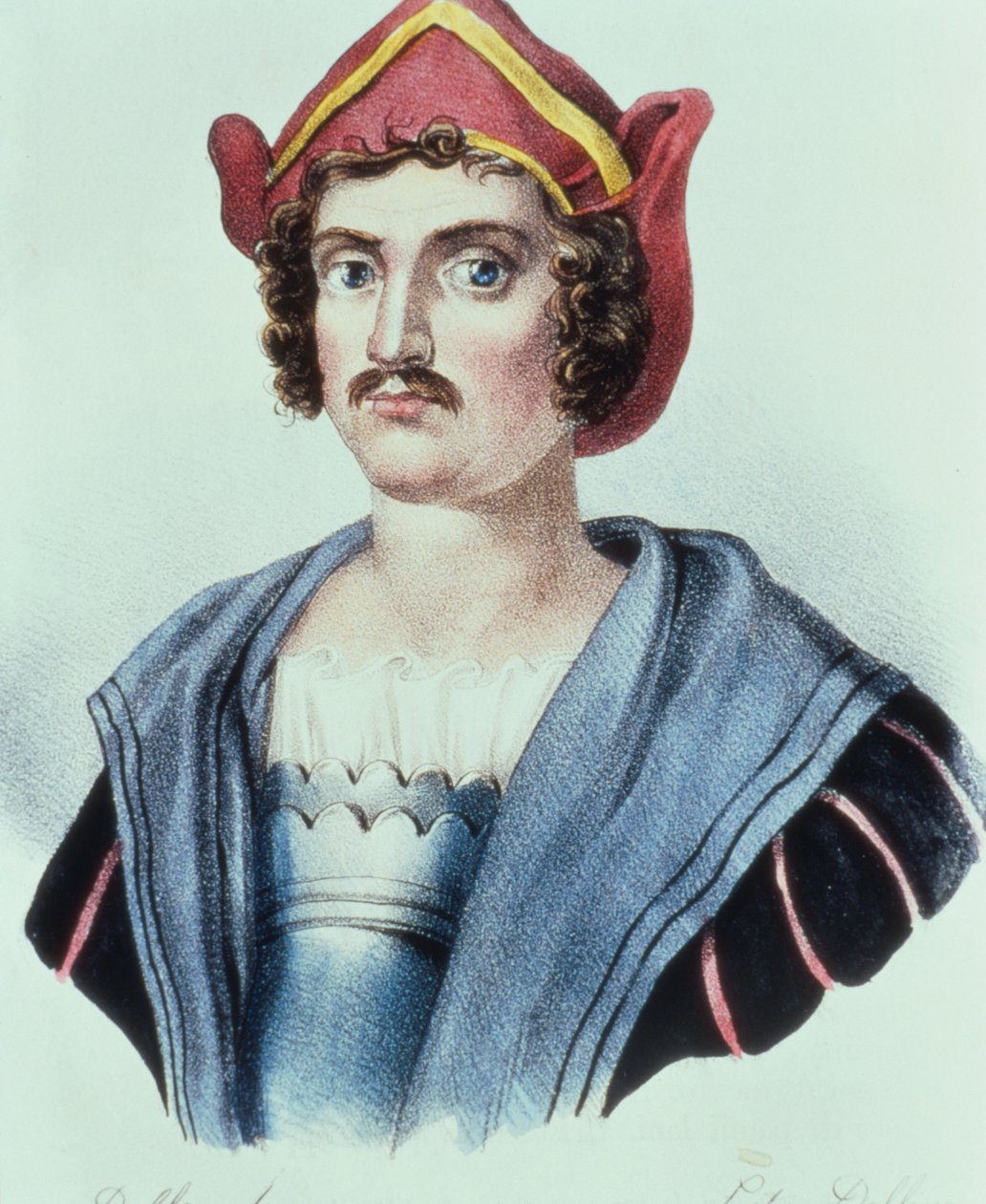 Kristoffer Kolumbuksen (1441-1506) muotokuva, Dolfino (litografia) tekijältä Unbekannter Künstler