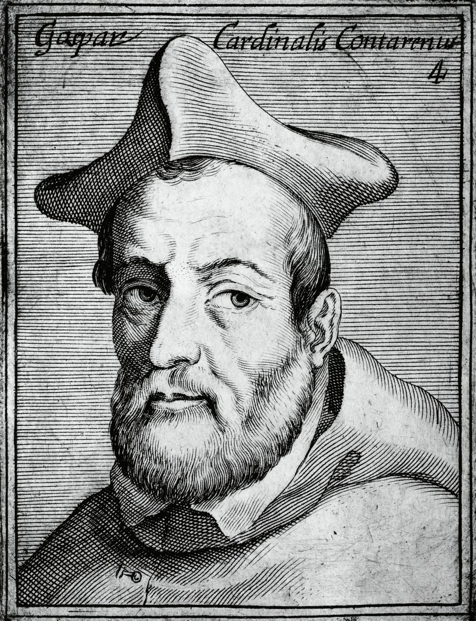 Gasparo Contarinin (1483-1542), italialaisen kardinaalin ja piispan muotokuva, kaiverrus kaikkien hyveiden ja tieteen maineikkaimmista ikoneista, Claudius Pernetus tekijältä William M. Timlin