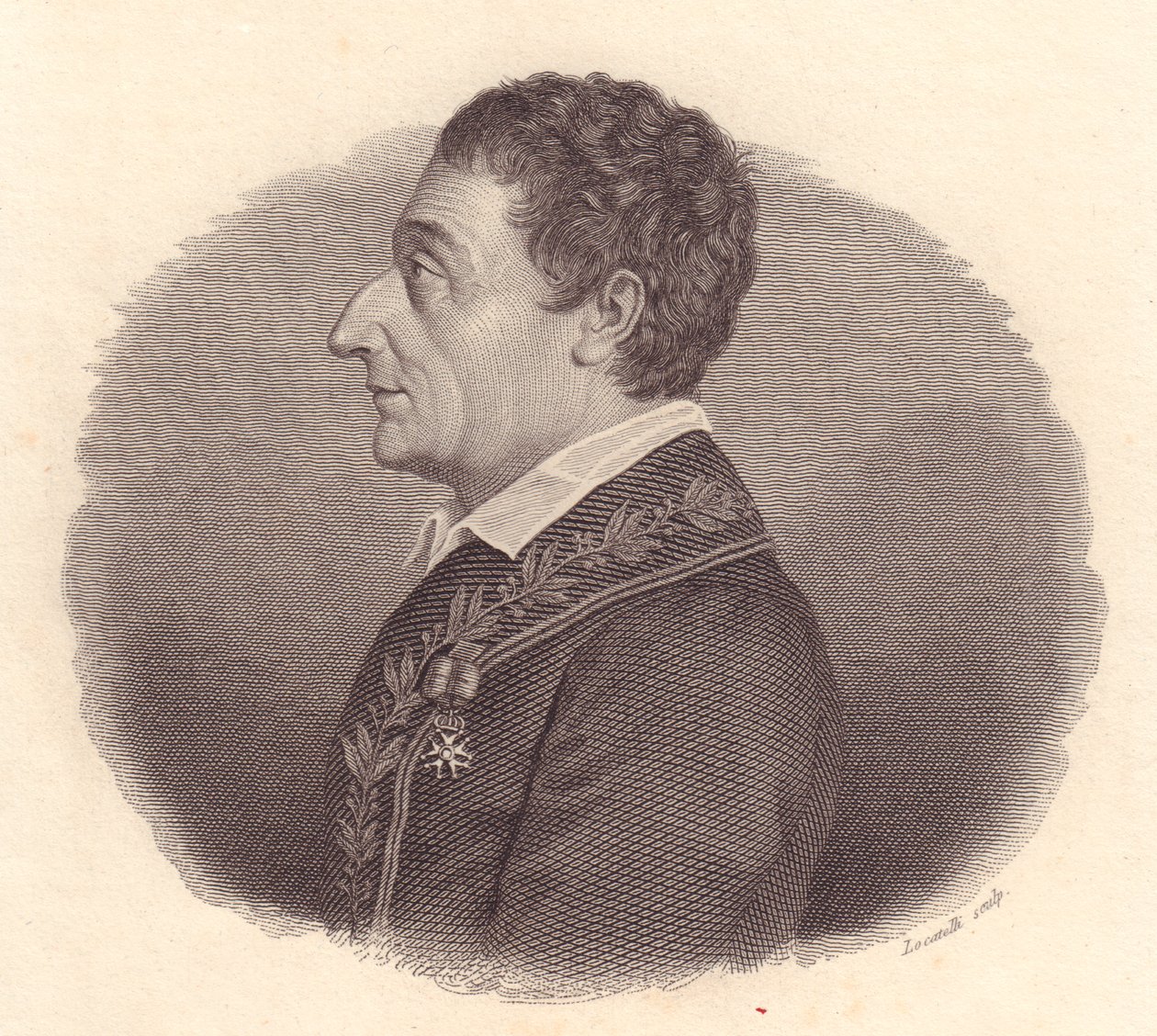 Italian matemaatikon ja tähtitieteilijän Joseph-Louis Lagrangen tai Giuseppe Lodovico Lagrangian (1736-1813) muotokuva, Locatellin kuparikaiverrus mitalista tekijältä William M. Timlin