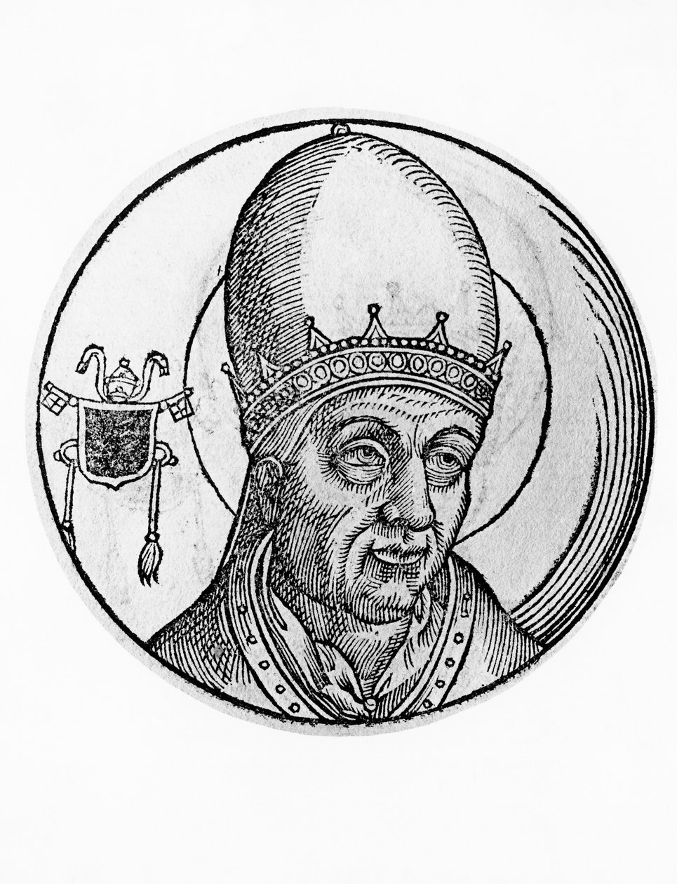 Johannes III:n (kuoli 574), katolisen kirkon 61. paavin muotokuva vuodesta 561, kaiverrus tekijältä William M. Timlin