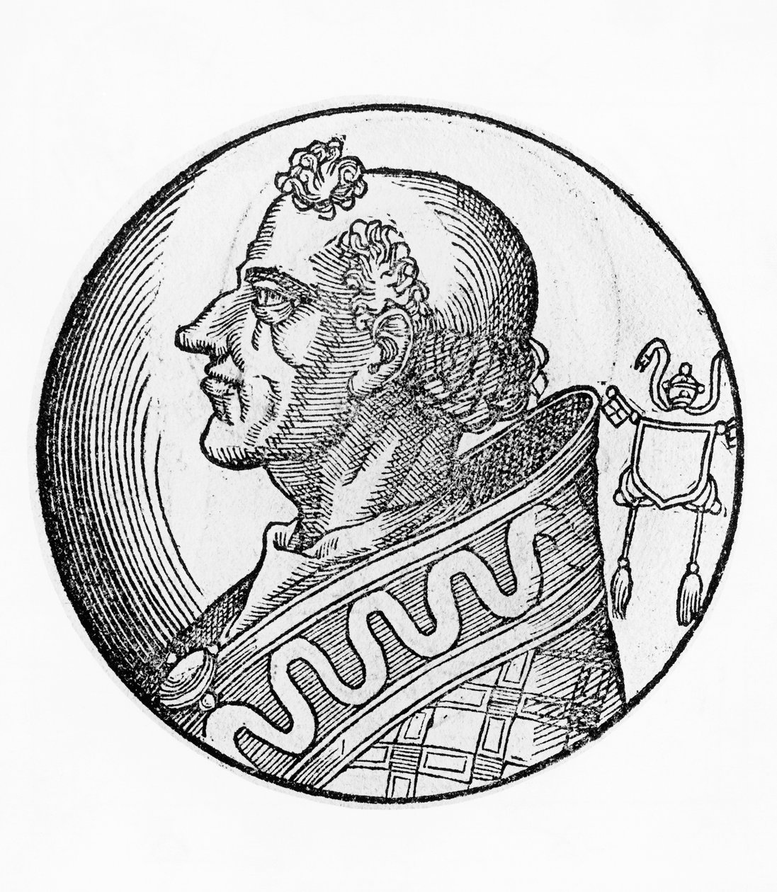 Muotokuva Johannes II:sta (Mercurius of Projectus, kuoli 535), katolisen kirkon 56. paavi vuodesta 533, kaiverrus tekijältä William M. Timlin