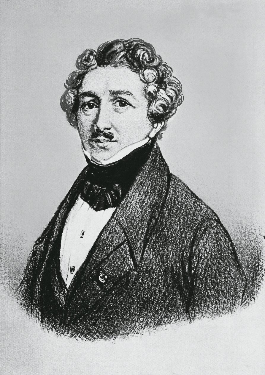 Louis-Jacques-Mande Daguerren (1787-1851), ranskalaisen taiteilijan, fyysikon ja kemistin muotokuva, joka tunnettiin daguerrotyyppisen valokuvausprosessin keksimisestä tekijältä William M. Timlin
