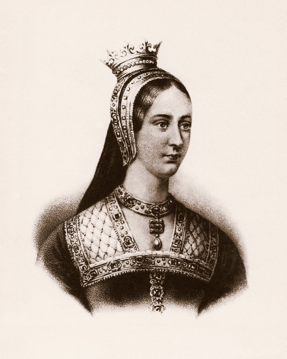 Muotokuva Mary Iere Englannin (tai Marie Tudor) (1497-1534) Ranskan kuningattaresta, kaiverrus, sd. tekijältä Unbekannter Künstler
