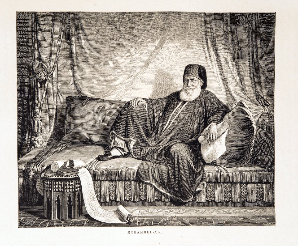 Egyptin varakuninkaan Mehemet Alin (1769-1849) muotokuva. Kuva Egyptin atlasesta tekijältä Unknown