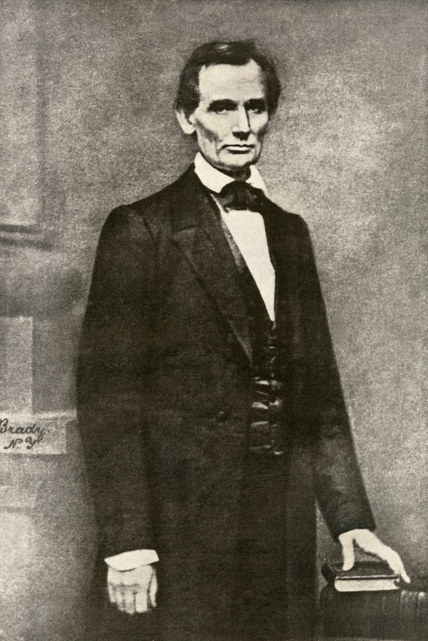 Presidentti Abraham Lincolnin (1809-1865) muotokuva. Jäljennös Matthew Bradyn valokuvasta. tekijältä Unbekannter Künstler