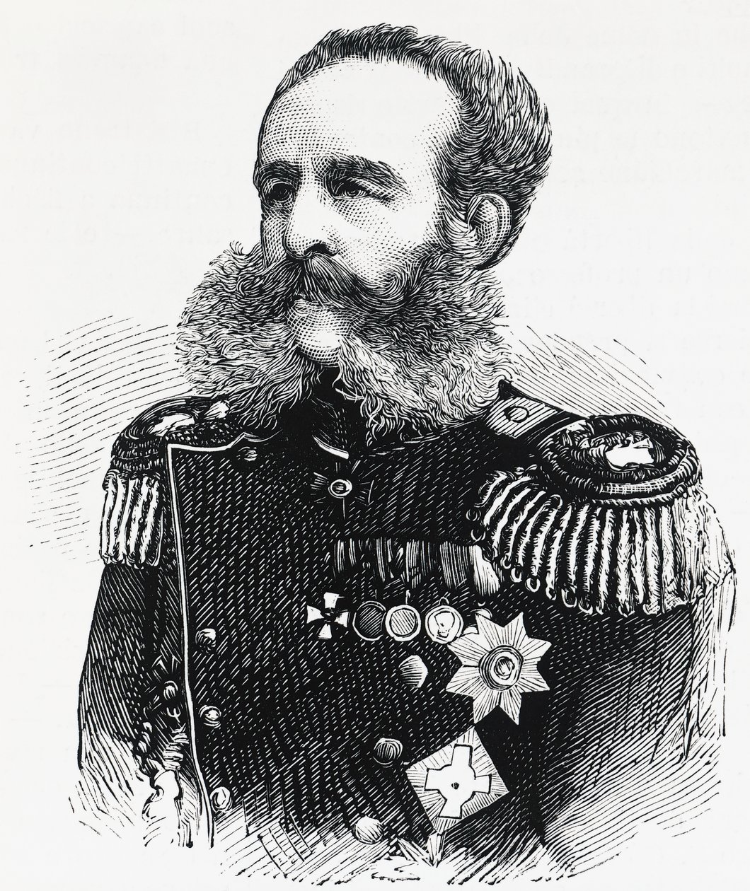 Prinssi Dmitri Ivanovitš Svjatopolk-Mirskyn (1825-1899), venäläisen kenraalin muotokuva, kaiverrus tekijältä William M. Timlin