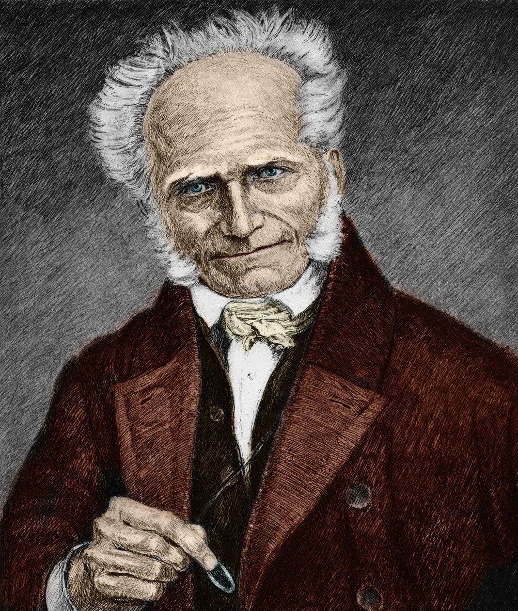 Saksalaisen filosofin Arthur Schopenhauerin (1788-1860) muotokuva. 1800-luku (kaiverrus). tekijältä Unbekannter Künstler