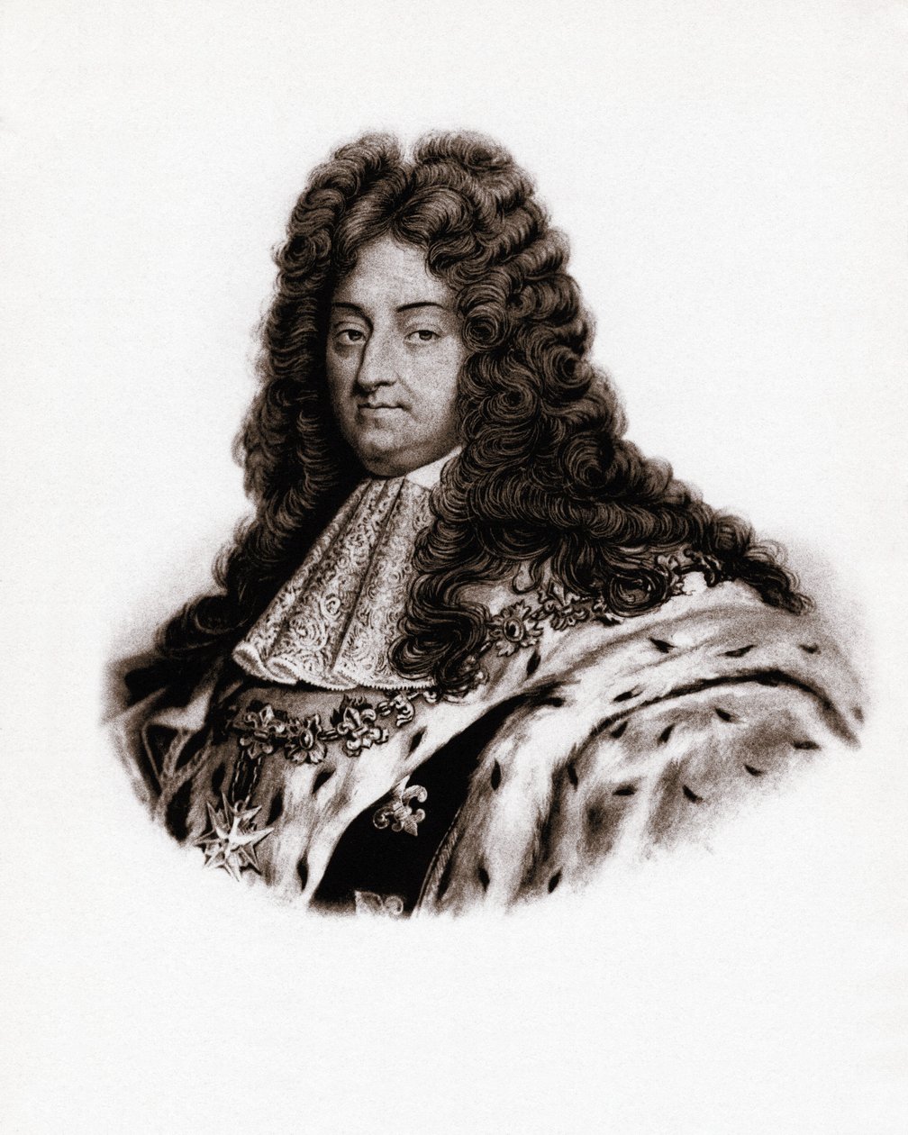 Muotokuva Ranskan kuninkaasta Ludvig XIV:stä (1638-1715) 1800-luvun kaiverrus. tekijältä Unbekannter Künstler
