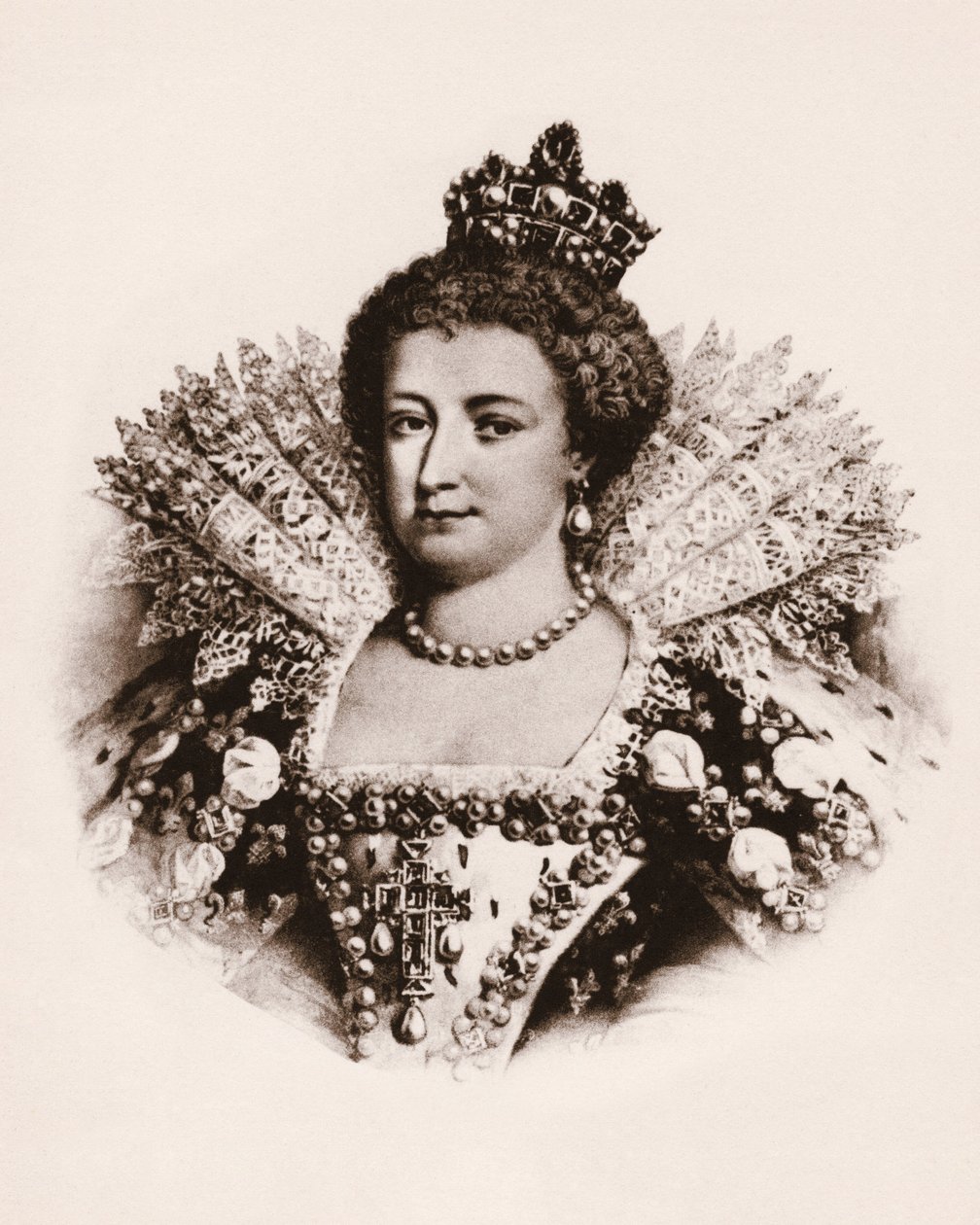 Muotokuva Ranskan kuningattaresta Marie de Medicistä (1576-1642) 1800-luvun kaiverrus. tekijältä Unbekannter Künstler