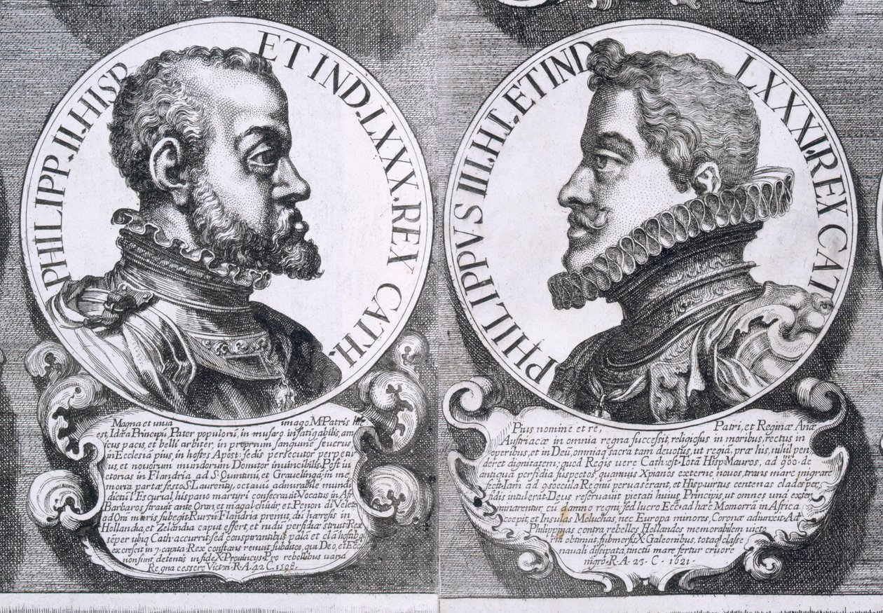 Muotokuvia Philip II:sta ja Philip III:sta Espanjasta (litho) tekijältä Unbekannt