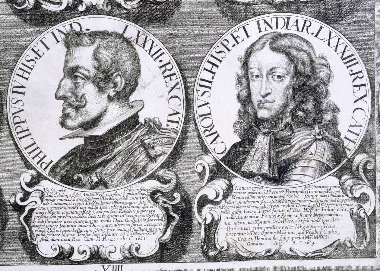 Muotokuvia Philip IV:stä ja Kaarle II:sta (litho) tekijältä Unbekannt