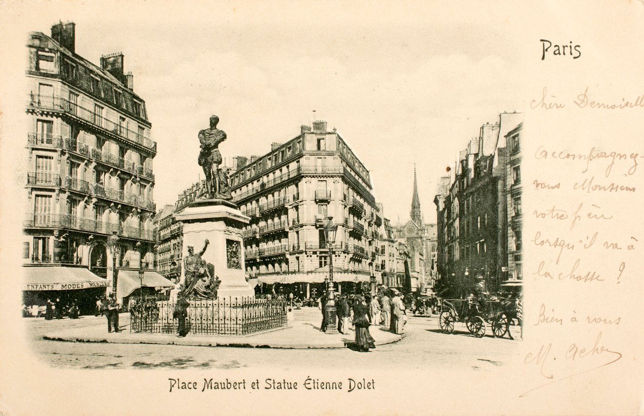 Postal/Place Maubert/Statue Etienne Dolet/París/Seine/Ile de France/Francefinnish tekijältä William M. Timlin